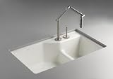 Kohler K-6411-2K-FF Indio Undercounter Double Offset Basin Kitchen Sink with Two-Hole Faucet Drilling, Sea Salt