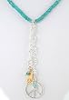 Apatite Bead Necklace with Peace Sign Pendants in Sterling Silver and Gold Vermeil, #7885