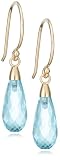 14k Yellow Gold Blue Topaz Briolette Drop Earrings