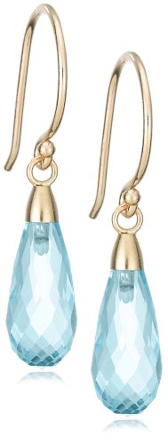 14k Yellow Gold Blue Topaz Briolette Drop Earrings