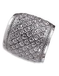 Sterling Silver Solid Floral Cuff Bangle Bracelet