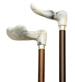 Walking Cane White marbleized right hand. This wooden cane has a palm grip molded handle good for those with arthritis problems. This walking stick cane has a 36 inch long hardwood shaft. This walking aid hast a weight capacity of 250 pounds.