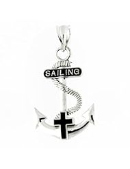 Sterling Silver "Sailing" Anchor Charm with Black Enamel Center Cross Pendant