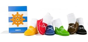 TRUMPETTE SKIPPER BOAT SHOE SOCKS TODDLER BOY in Cute Gift Box 6 PRS.SOCKS 1-2Years