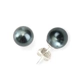 Olive n Figs Sterling Silver and Genuine Swarovski Crystal Pearl Stud Earring -Tahitian (8mm)