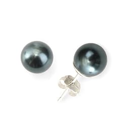 Olive n Figs Sterling Silver and Genuine Swarovski Crystal Pearl Stud Earring -Tahitian (8mm)