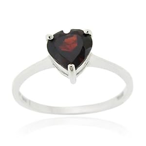 Sterling Silver Garnet Solitaire Heart Ring