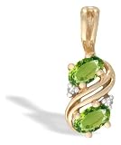 14K Yellow Gold Genuine Oval Peridot and Diamond Pendant
