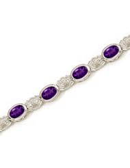 14K White Gold Oval Amethyst and Diamond Bracelet
