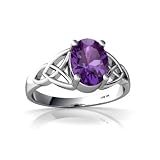 14K White Gold Oval Genuine Amethyst Celtic Trinity Ring