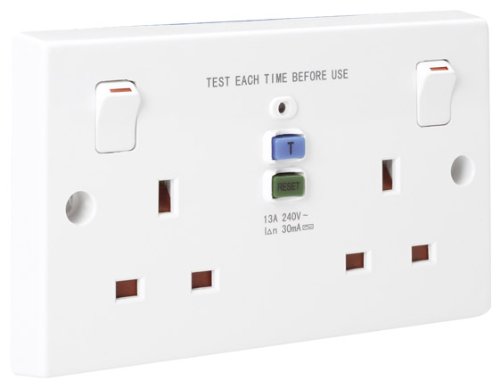 Powerlectrik RCD 2 Gang Double Switched 13 Amp Socket Outlet For Safe use of Power tools and garden appliances