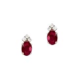14K Yellow/White Gold 0.12 ct. Diamond and 1 7/8 ct. Oval Shaped Ruby Earrings