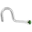 Solid 18KT White Gold (May) 1.5mm Genuine Emerald Right Nostril Screw - 20 Gauge