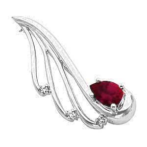 14K White Gold Mozambique Garnet and Diamond Brooch by