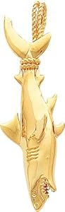 14K Yellow Gold 3D Hanging Great White Shark Charm