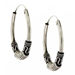 Antique Scroll Hoop Earrings in Solid Sterling Silver