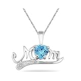 Blue Topaz and Diamond MOM Pendant White Gold