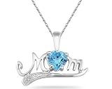 Blue Topaz and Diamond MOM Pendant White Gold
