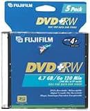 Fujifilm Media 25322075 DVD+RW 4.7GB 120 Mintes Disc 4X Jewel Storage Media - 5 Pack