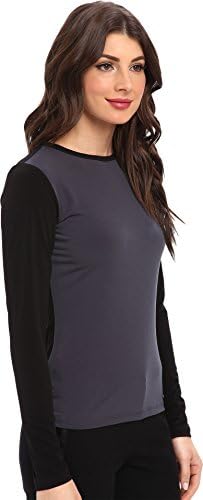 Calvin Klein Women's Color Block Long Sleeve Mattie Jersey Top Black Charcoal T-Shirt MD (US 8-10)