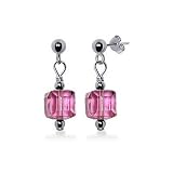 Pink Swarovski Cube Crystal Kids Sterling Silver 1 inch Long Post Drop Earrings
