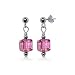 Pink Swarovski Cube Crystal Kids Sterling Silver 1 inch Long Post Drop Earrings