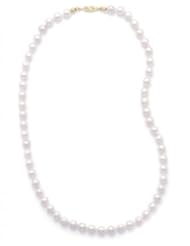 MMA Silver - 24 inch 6.5-7mm Grade AA Cultured Akoya Pearl Necklace individually knotted with a 14K Yellow Gold Clasp