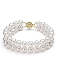 PremiumPearl Double Strand White Akoya Cultured Pearl Bracelet, 7" Length