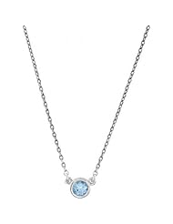 Classic Sterling Silver Natural Round Shape Bezel Aquamarine Necklace