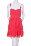 Forever 21 Chiffon Fitted Ruched Bust Flowy Skirt Adjustable Spaghetti Straps Lined Dress Bright Coral