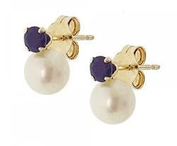 New Yellow Gold Blue Sapphire White Pearl Earring Studs