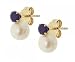 Blue Sapphire & White Pearl Earring Studs Set in 10K Yellow Gold