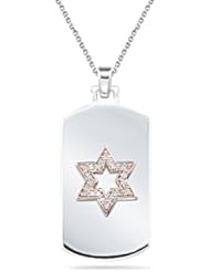 0.18 Cts Diamond Dog Tag Pendant in Silver and Pink Gold