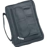 Embassy Black Solid Genuine Leather Bible Cover Zippered Main Pocket Hand Strap Pen Holder
