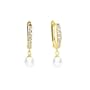 Diamond Fascination 14K Yellow Gold Diamond Accent Hinged Hoop Earrings w/ Pearl Drops