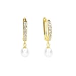 Diamond Fascination 14K Yellow Gold Diamond Accent Hinged Hoop Earrings w/ Pearl Drops