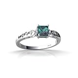 14K White Gold Square Created Alexandrite and Diamond Filligree Ring