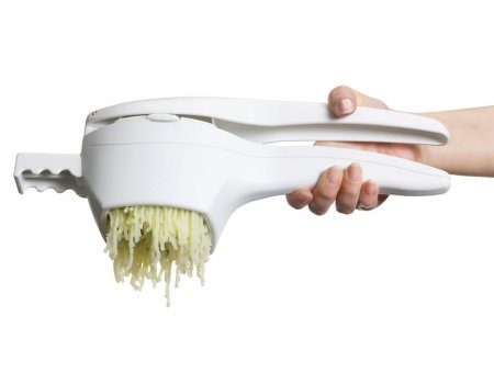 HAND HELD POTATO RICER WITH TWO STAINLESS STEEL DISCS