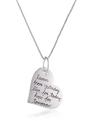 Sterling Silver "Live Laugh Love Learn From Yesterday Live for Today Hope for Tomorrow" Heart Pendant Necklace with Flower Charm, 18"