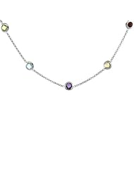 Sterling Silver Stone By The Yard Necklace (Also Available in 18 in.) w/ 14.00 Total Carat Multi Color Gem Stones ( Amethyst, Blue Topaz, Citrine, Garnet, Smoky Topaz, Green Amethyst, Pink Quartz )