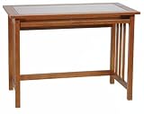 OSP Designs Mission Computer Desk In Oak with Glass Desk Top