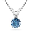 14K White Gold Round Blue Diamond Solitaire Pendant (3/5 ctw)