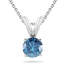14K White Gold Round Blue Diamond Solitaire Pendant w/18 Inch Chain (1/5 ctw)