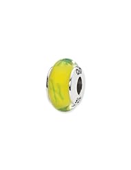 Sterling Silver Yellow And Green Scribbles Hand-blown Glass Charm