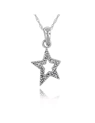 10k White Gold Diamond Star Pendant, Birthstone of April, .07cttw. 18" Gold Chain Included