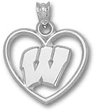 Wisconsin Badgers W Heart Pendant - Sterling Silver Jewelry
