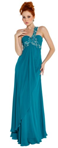 Beaded One-Shoulder Chiffon Long Goddess Gown Prom Dress