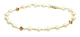 Gold Plated Sterling Silver Blue Topaz Crystallized Swarovski Elements Bicone Beads and Freshwater Cultured Pearl Bracelet, 7.5