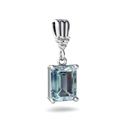 14K White Gold Emerald-cut Genuine Aquamarine Pendant