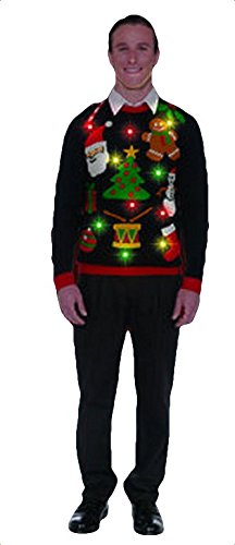 Forum Novelties Men's Plus Size Everything Christmas Lite Up Sweater, Multi, X-Large